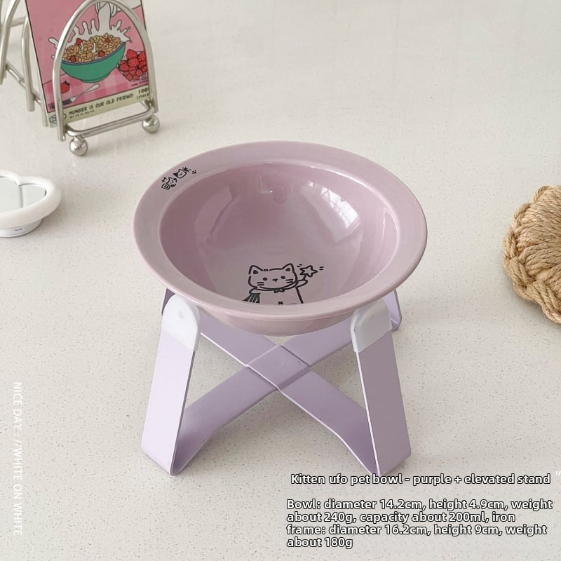 Κεραμικά μπολ γάτας για φαγητό και νερό σε ανυψωμένο πλαίσιο με μεταλλική βάση, αυτόματη τροφοδοσία