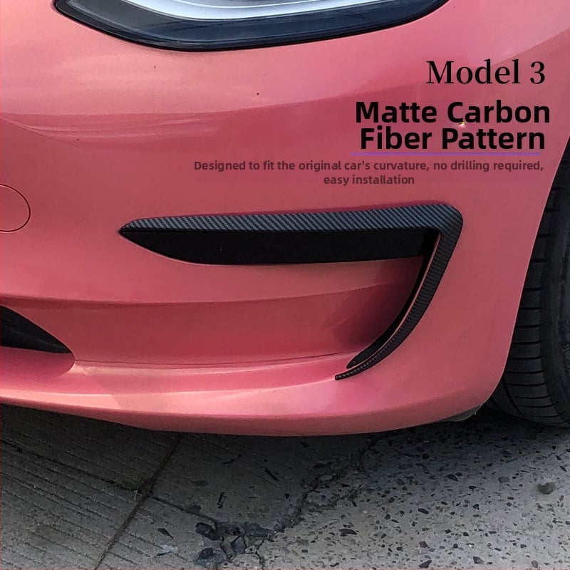 Tesla Model Y/Model 3: dekoratyvinis priekinio bamperio miglos žibintų rėmelis su antakių apvadu, pritaikomas, anglies pluošto raštas