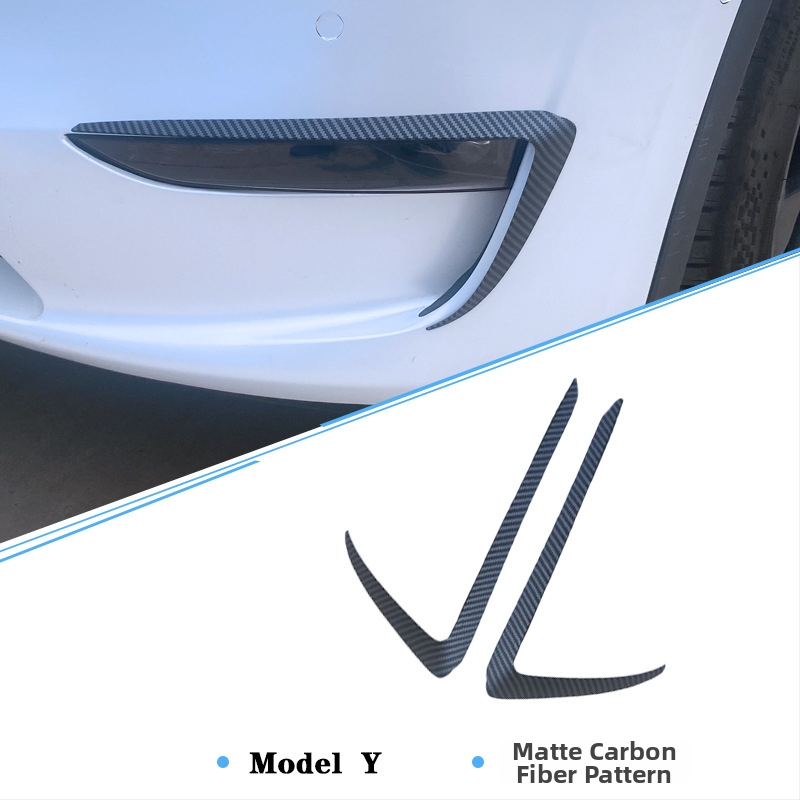 Tesla Model Y/Model 3: dekoratyvinis priekinio bamperio miglos žibintų rėmelis su antakių apvadu, pritaikomas, anglies pluošto raštas