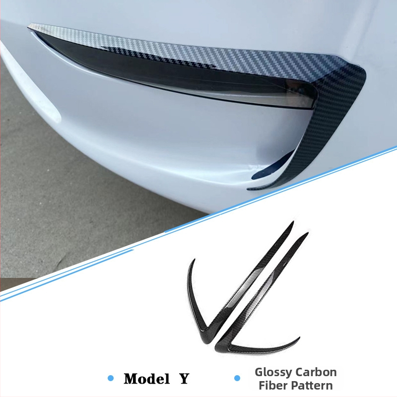 Tesla Model Y/Model 3: dekoratyvinis priekinio bamperio miglos žibintų rėmelis su antakių apvadu, pritaikomas, anglies pluošto raštas