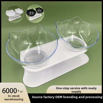 Πλαστικό ανυψωμένο διπλό μπολ για γάτες και σκύλους με κλίση 15° και προστασία του αυχένα