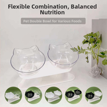 Πλαστικό ανυψωμένο διπλό μπολ για γάτες και σκύλους με κλίση 15° και προστασία του αυχένα