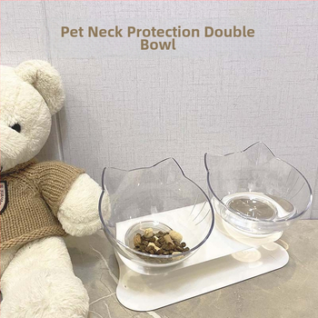 Πλαστικό ανυψωμένο διπλό μπολ για γάτες και σκύλους με κλίση 15° και προστασία του αυχένα