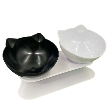Πλαστικό ανυψωμένο διπλό μπολ για γάτες και σκύλους με κλίση 15° και προστασία του αυχένα