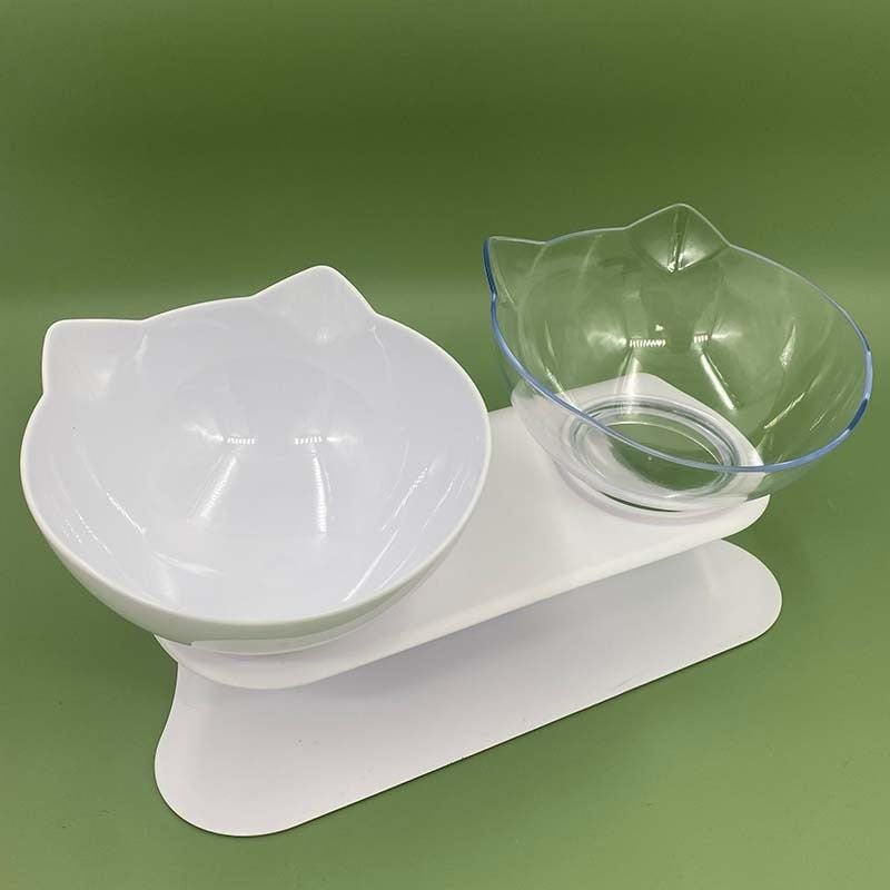 Πλαστικό ανυψωμένο διπλό μπολ για γάτες και σκύλους με κλίση 15° και προστασία του αυχένα