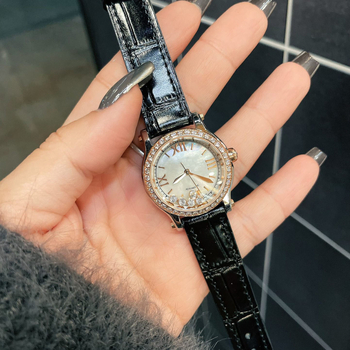 Ceas de damă quartz cu mișcare Swiss ETA, cadran 30 mm, carcasă din oțel, curea din piele naturală