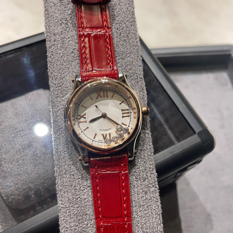 Ceas de damă quartz cu mișcare Swiss ETA, cadran 30 mm, carcasă din oțel, curea din piele naturală