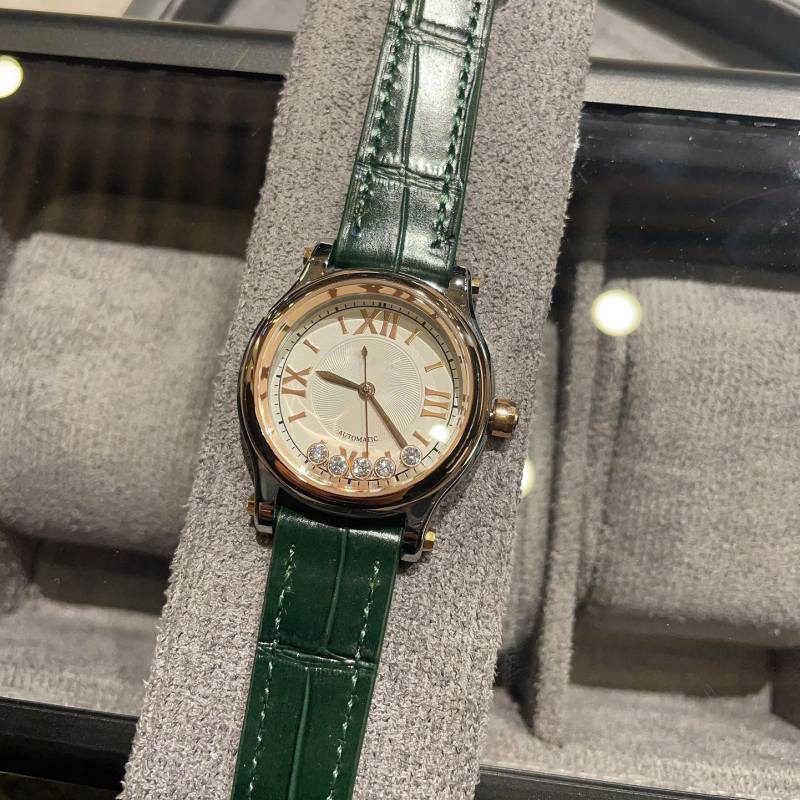 Ceas de damă quartz cu mișcare Swiss ETA, cadran 30 mm, carcasă din oțel, curea din piele naturală