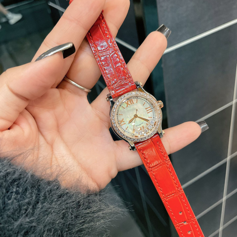 Ceas de damă quartz cu mișcare Swiss ETA, cadran 30 mm, carcasă din oțel, curea din piele naturală