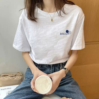 Тениска от slub памук с къси ръкави, женска, свободна кройка, 95%+ памук, кръгло деколте, летна колекция 2025
