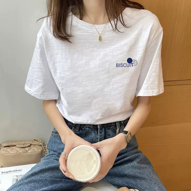 Тениска от slub памук с къси ръкави, женска, свободна кройка, 95%+ памук, кръгло деколте, летна колекция 2025