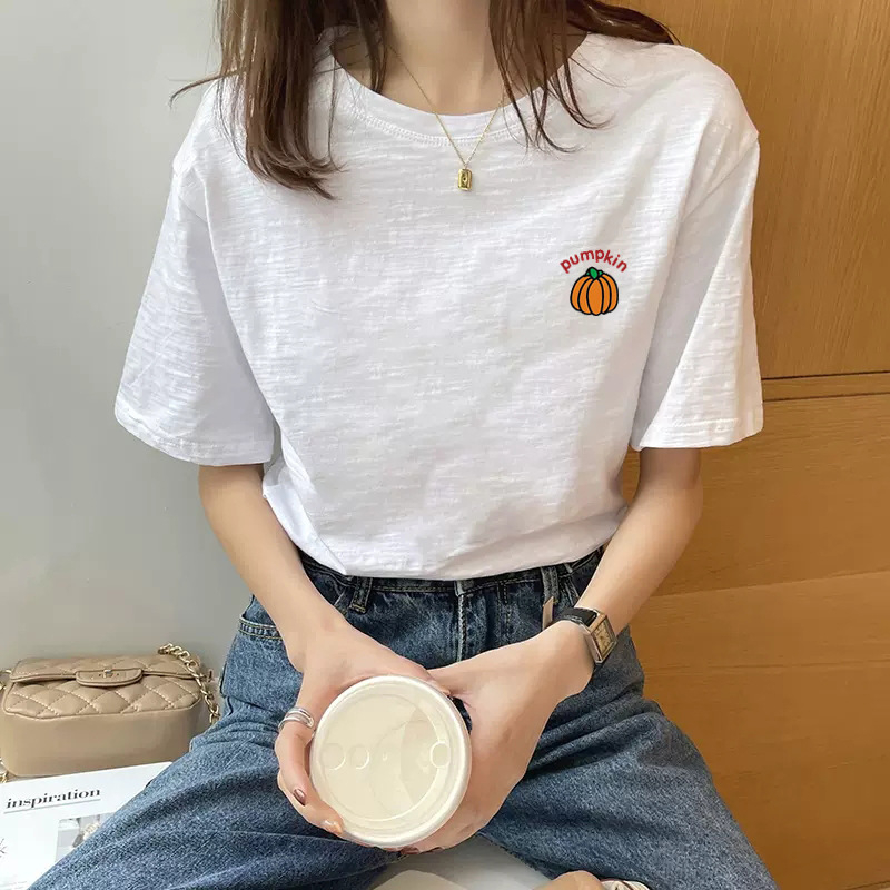 Тениска от slub памук с къси ръкави, женска, свободна кройка, 95%+ памук, кръгло деколте, летна колекция 2025