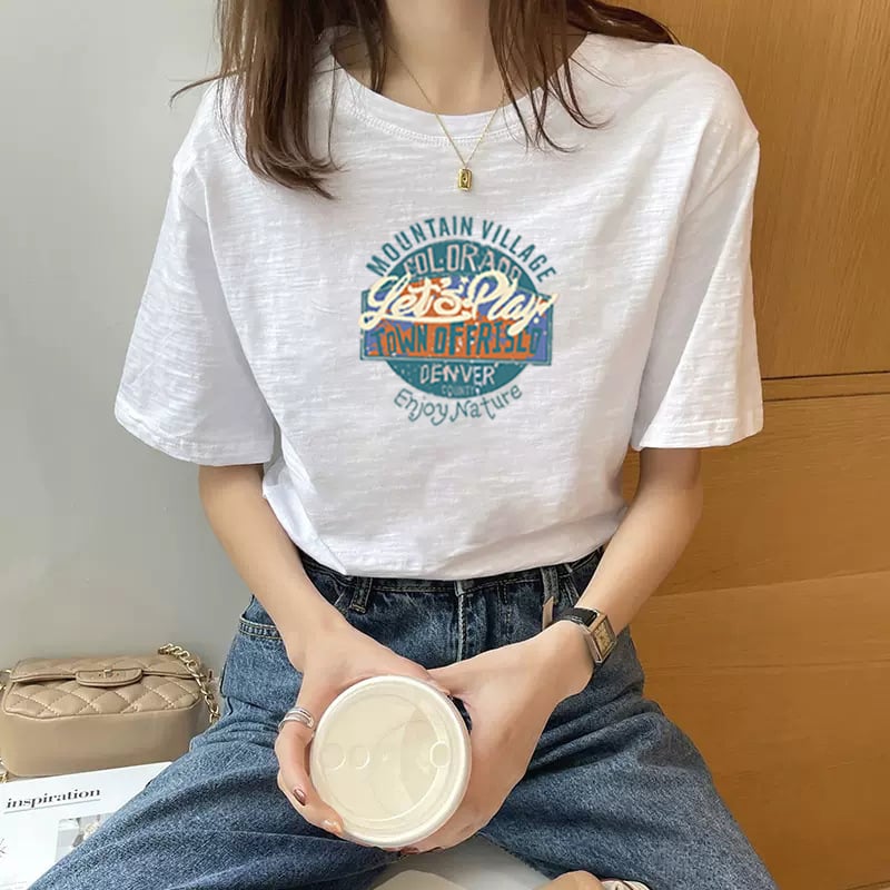 Тениска от slub памук с къси ръкави, женска, свободна кройка, 95%+ памук, кръгло деколте, летна колекция 2025