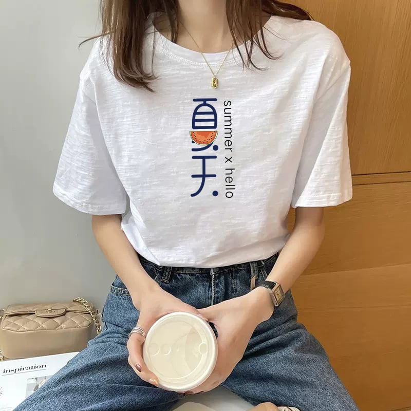 Тениска от slub памук с къси ръкави, женска, свободна кройка, 95%+ памук, кръгло деколте, летна колекция 2025