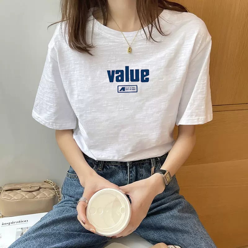 Тениска от slub памук с къси ръкави, женска, свободна кройка, 95%+ памук, кръгло деколте, летна колекция 2025