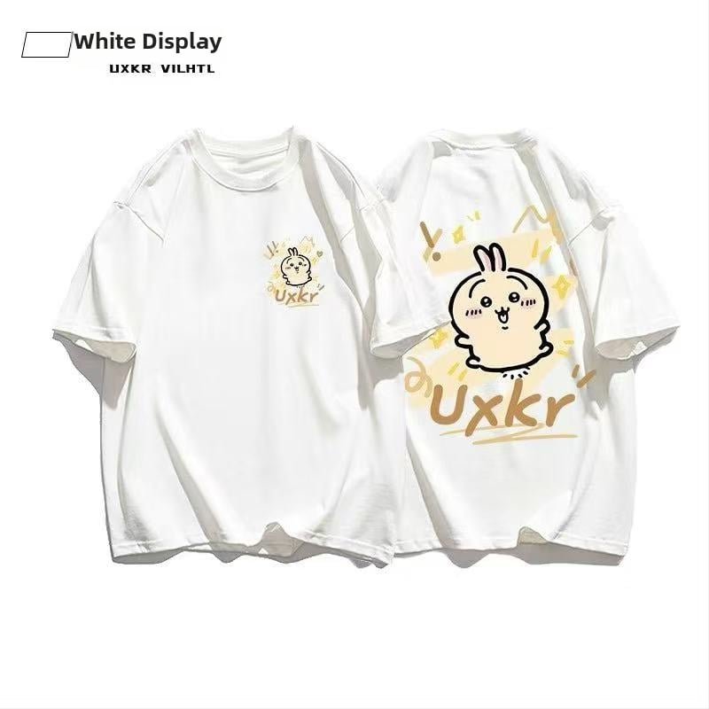 Памучна тениска с кръгло деколте, къс ръкав, аниме принт, ежедневен стил