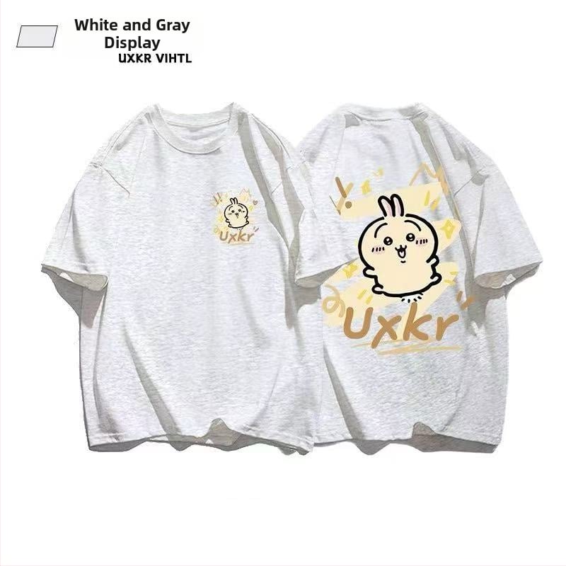 Памучна тениска с кръгло деколте, къс ръкав, аниме принт, ежедневен стил