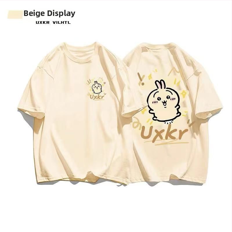 Памучна тениска с кръгло деколте, къс ръкав, аниме принт, ежедневен стил