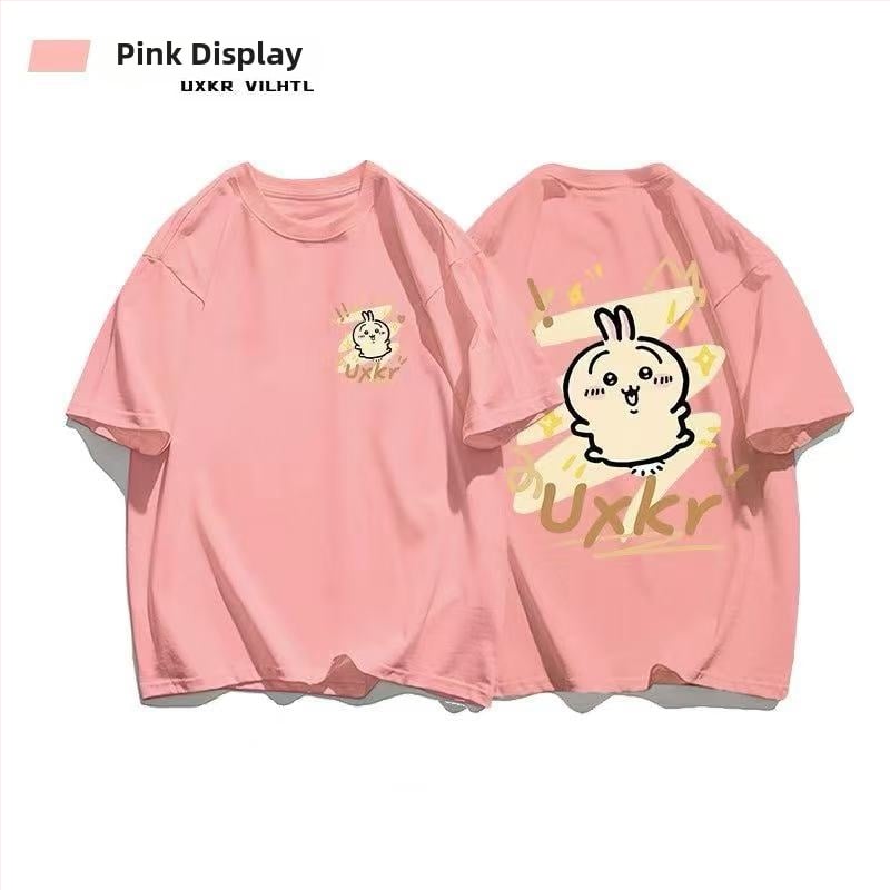 Памучна тениска с кръгло деколте, къс ръкав, аниме принт, ежедневен стил