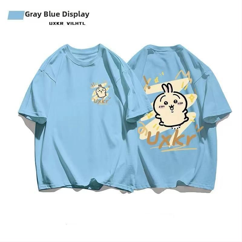 Памучна тениска с кръгло деколте, къс ръкав, аниме принт, ежедневен стил