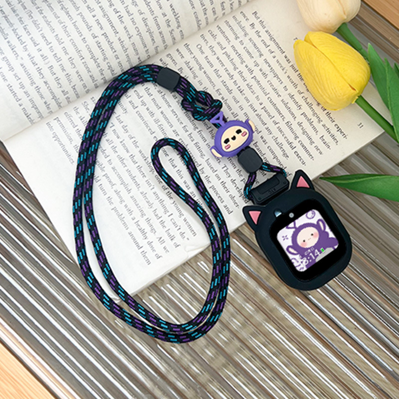 Zaštitni kućište za Huawei dječji sat 4 Pro/5 s kaišem za vrat s mačjim ušima, najlonska pletena traka, zatvarač s jednom petljom, prilagođena veličina sučelja