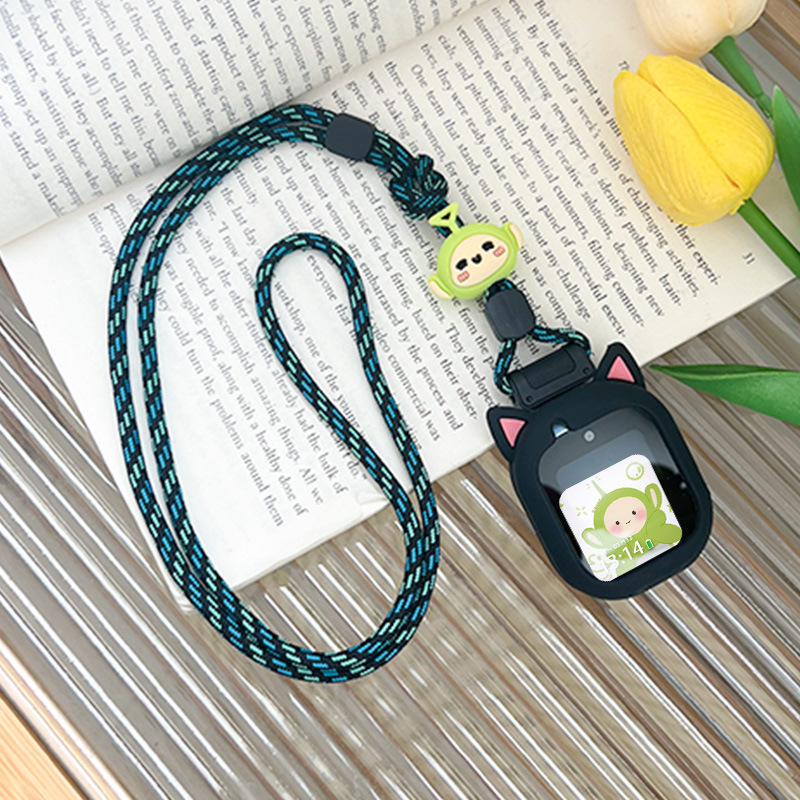 Zaštitni kućište za Huawei dječji sat 4 Pro/5 s kaišem za vrat s mačjim ušima, najlonska pletena traka, zatvarač s jednom petljom, prilagođena veličina sučelja