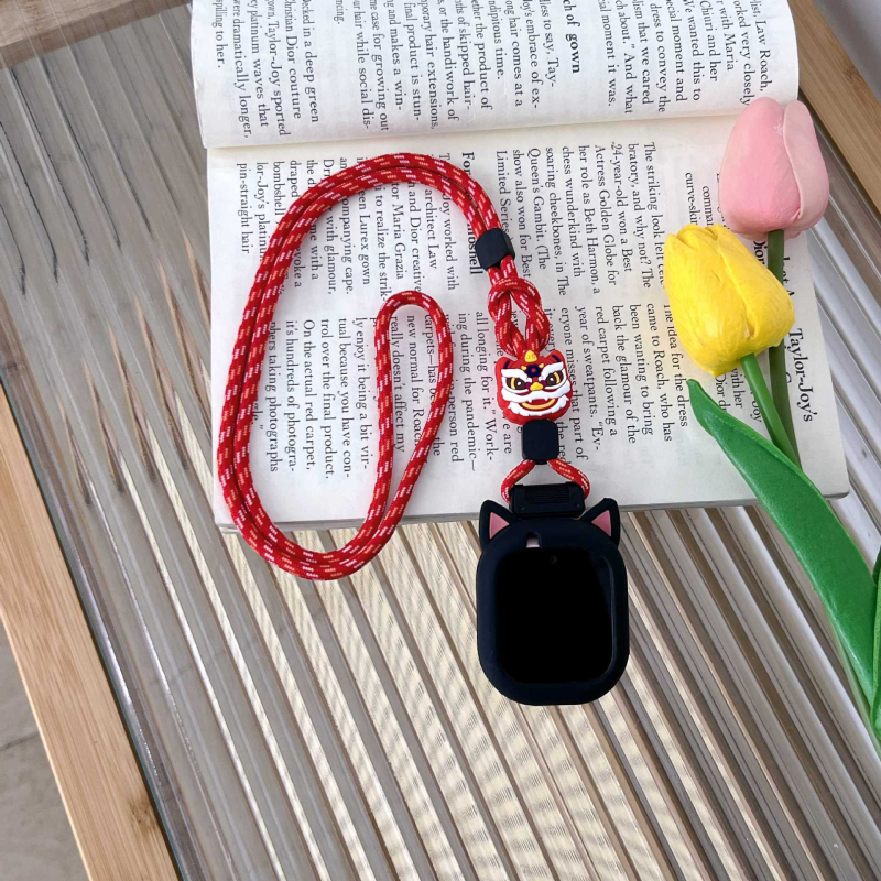 Zaštitni kućište za Huawei dječji sat 4 Pro/5 s kaišem za vrat s mačjim ušima, najlonska pletena traka, zatvarač s jednom petljom, prilagođena veličina sučelja