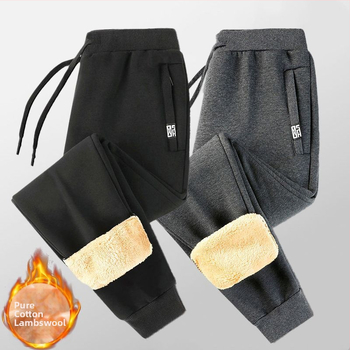 Vīriešu kokvilnas bikses ar samta oderi, bieza un silta, taisns piegriezums, augsts viduklis, saistāmais aizvērums ar auklu, ikdienas āra bikses