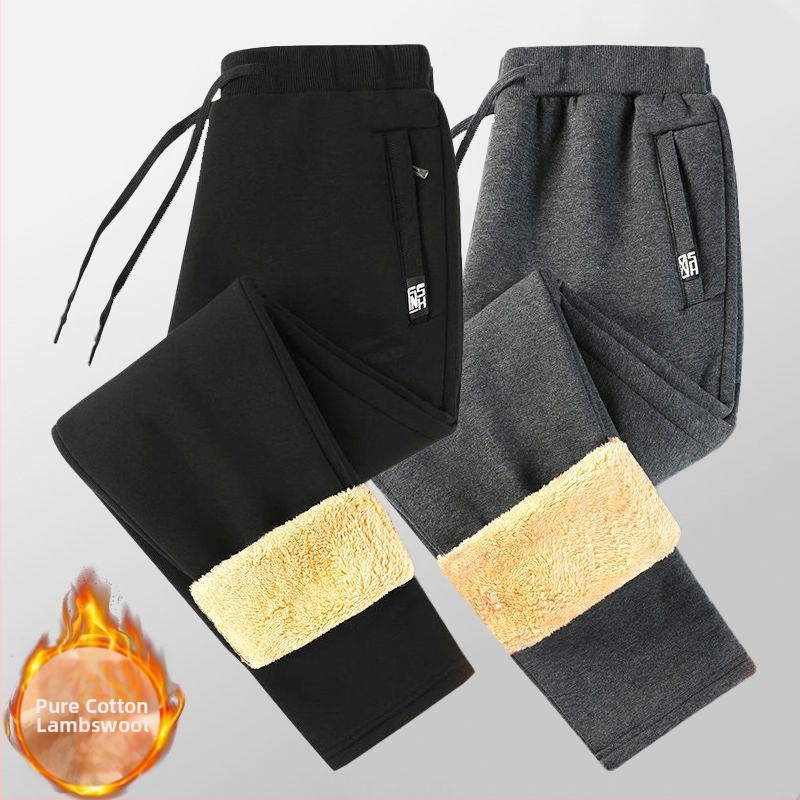 Vīriešu kokvilnas bikses ar samta oderi, bieza un silta, taisns piegriezums, augsts viduklis, saistāmais aizvērums ar auklu, ikdienas āra bikses