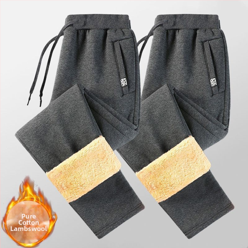 Vīriešu kokvilnas bikses ar samta oderi, bieza un silta, taisns piegriezums, augsts viduklis, saistāmais aizvērums ar auklu, ikdienas āra bikses