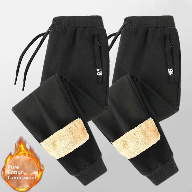 Vīriešu kokvilnas bikses ar samta oderi, bieza un silta, taisns piegriezums, augsts viduklis, saistāmais aizvērums ar auklu, ikdienas āra bikses