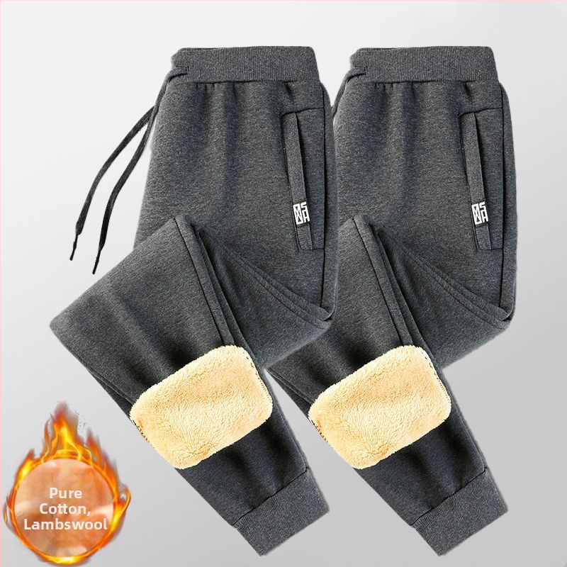 Vīriešu kokvilnas bikses ar samta oderi, bieza un silta, taisns piegriezums, augsts viduklis, saistāmais aizvērums ar auklu, ikdienas āra bikses