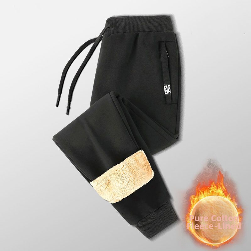 Vīriešu kokvilnas bikses ar samta oderi, bieza un silta, taisns piegriezums, augsts viduklis, saistāmais aizvērums ar auklu, ikdienas āra bikses