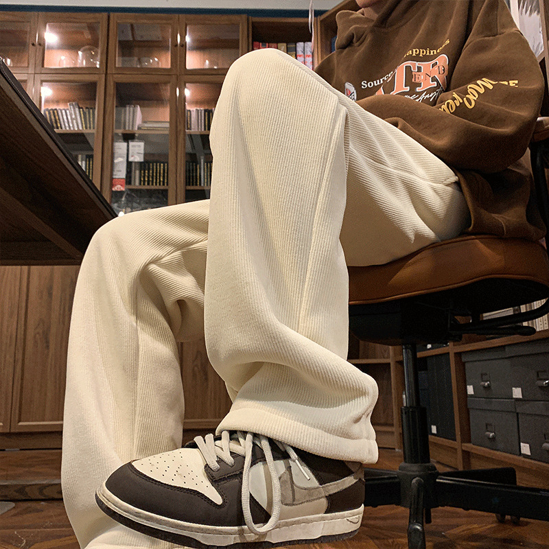 Vīriešu ziemas kordūrijas bikses ar fleece oderi, biezas, taisns piegriezums, ar jostu (corduroja audums; poliestera maisījums; fleece oderes; pret vēju; ziemas model)