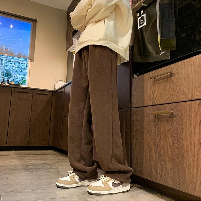 Vīriešu ziemas kordūrijas bikses ar fleece oderi, biezas, taisns piegriezums, ar jostu (corduroja audums; poliestera maisījums; fleece oderes; pret vēju; ziemas model)