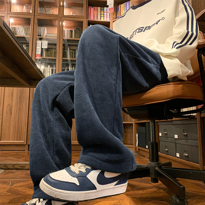 Vīriešu ziemas kordūrijas bikses ar fleece oderi, biezas, taisns piegriezums, ar jostu (corduroja audums; poliestera maisījums; fleece oderes; pret vēju; ziemas model)