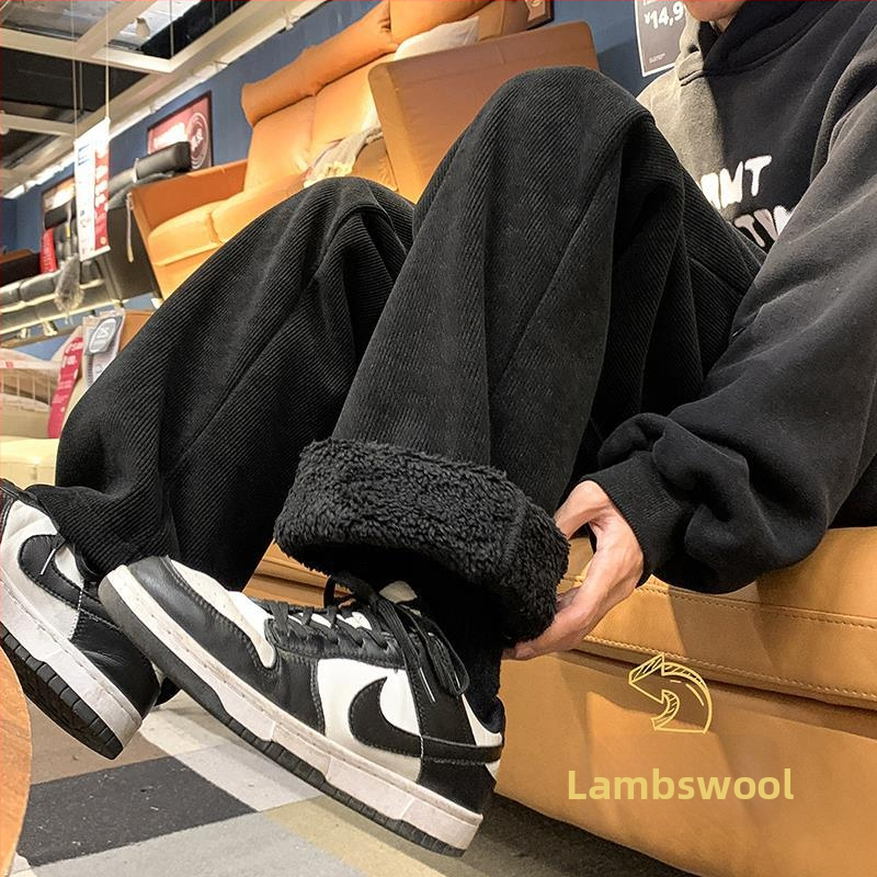 Vīriešu ziemas kordūrijas bikses ar fleece oderi, biezas, taisns piegriezums, ar jostu (corduroja audums; poliestera maisījums; fleece oderes; pret vēju; ziemas model)