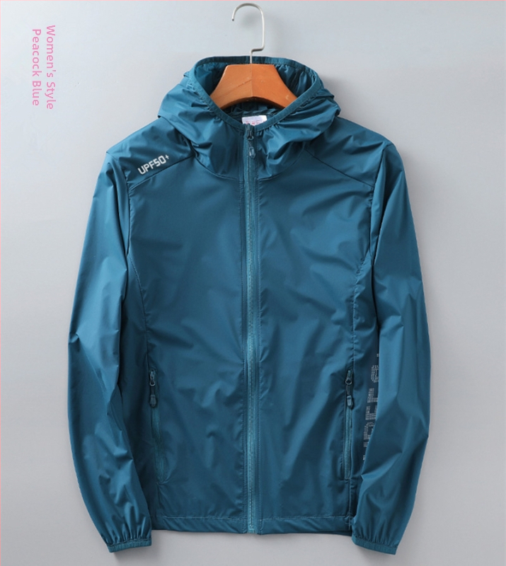 Unisex vasaras ultra plāna UV aizsardzības vēja jaka, neilons, elpojoša, ultra viegla, kapuce, UPF50