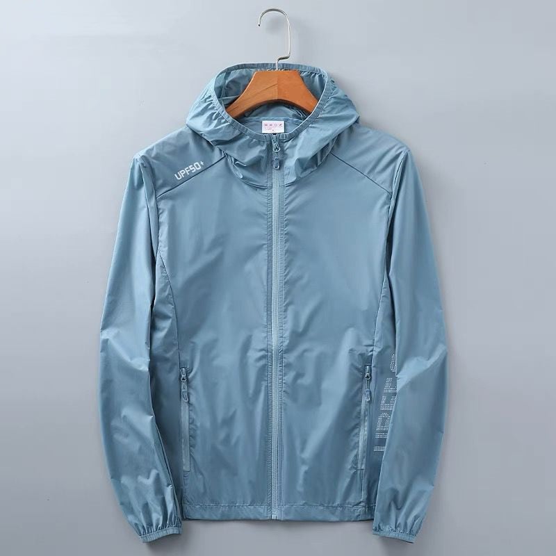 Unisex vasaras ultra plāna UV aizsardzības vēja jaka, neilons, elpojoša, ultra viegla, kapuce, UPF50