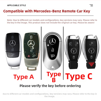 Atslēgu korpuss Mercedes-Benz modeļiem: S‑klase Maybach, C‑klase (C200L), E260L, E300L, GLB, GLC260L; cinka sakausējums; vienkāršs stils