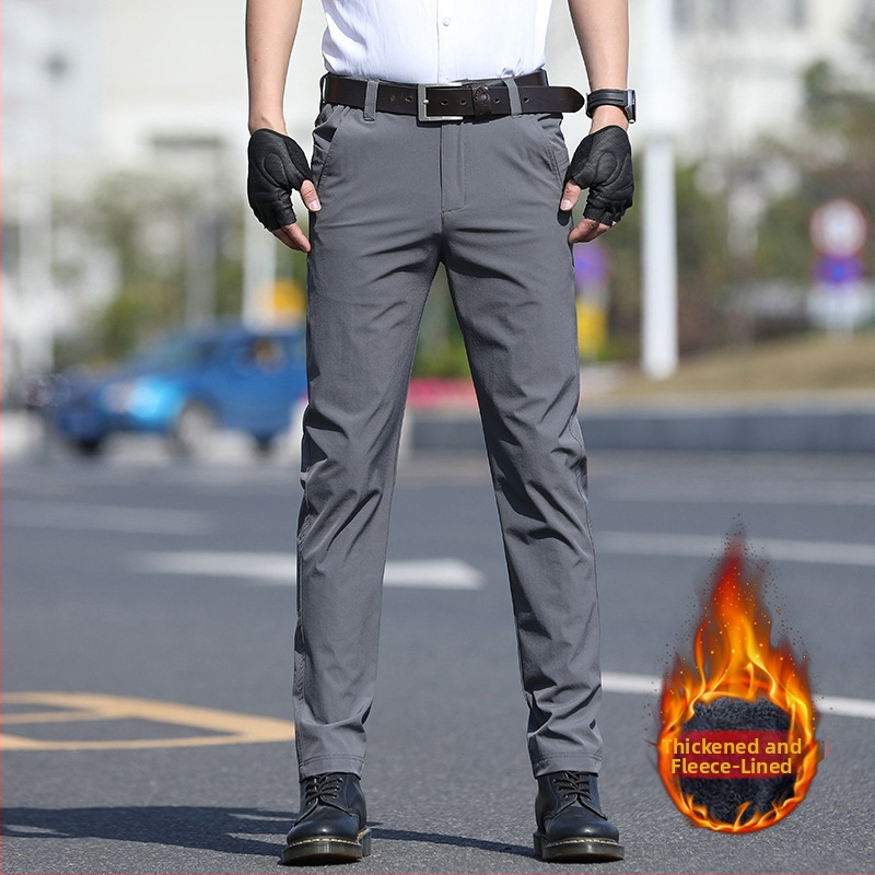 Elastīgās taktiskās bikses bez gludināšanas, taisns griezums, flīsa oderējums, biznesa ikdienai