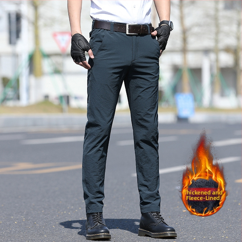 Elastīgās taktiskās bikses bez gludināšanas, taisns griezums, flīsa oderējums, biznesa ikdienai