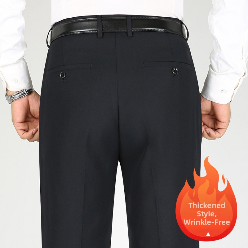 Vīriešu ikdienas biznesa bikses, taisns piegriezums, fleece iekšējā odere, vidukļa vidējais augstums, poliestera audums.