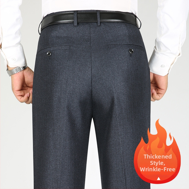 Vīriešu ikdienas biznesa bikses, taisns piegriezums, fleece iekšējā odere, vidukļa vidējais augstums, poliestera audums.