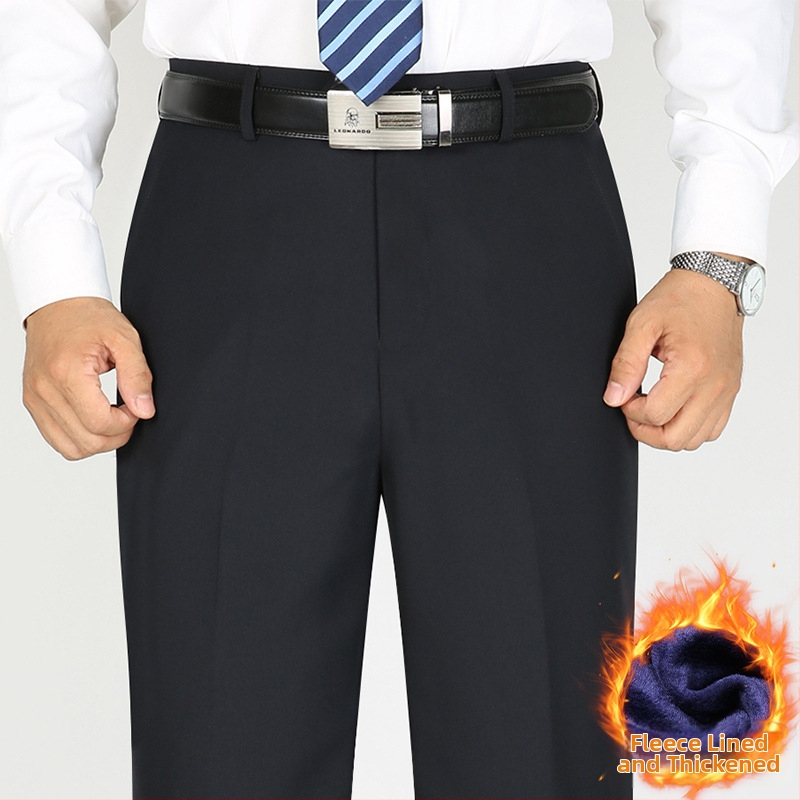 Vīriešu ikdienas biznesa bikses, taisns piegriezums, fleece iekšējā odere, vidukļa vidējais augstums, poliestera audums.