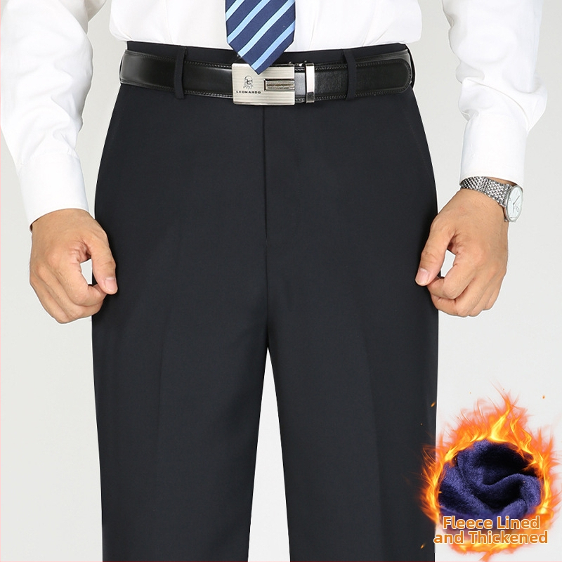 Vīriešu ikdienas biznesa bikses, taisns piegriezums, fleece iekšējā odere, vidukļa vidējais augstums, poliestera audums.