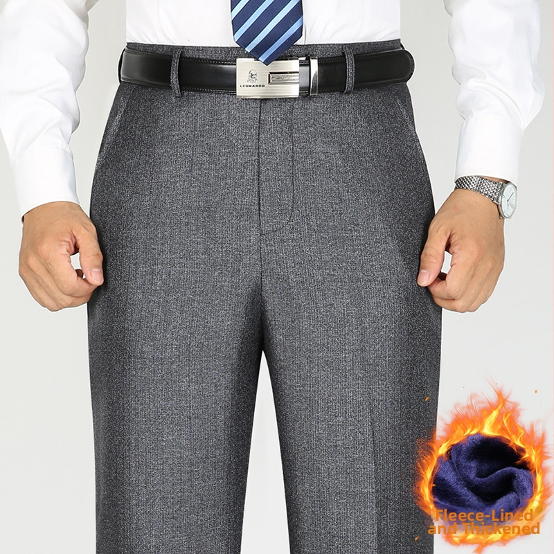 Vīriešu ikdienas biznesa bikses, taisns piegriezums, fleece iekšējā odere, vidukļa vidējais augstums, poliestera audums.