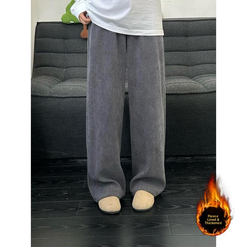 Vīriešu herringbone sporta bikses, taisnas kājas, viduklis vidējais, rāvējslēdzējs, biezs silts audums