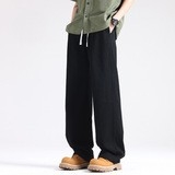 Vīriešu kokvilnas bikses ar taisnu piegriezumu, vidējā josta, aizdare ar auklu, mikroelastīgas