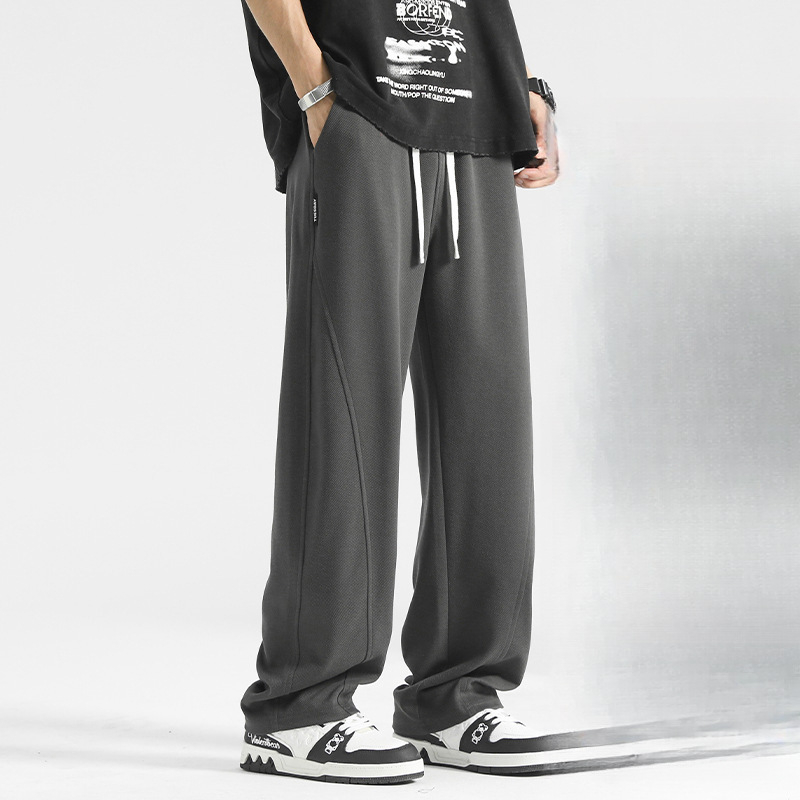 Vīriešu kokvilnas bikses ar taisnu piegriezumu, vidējā josta, aizdare ar auklu, mikroelastīgas